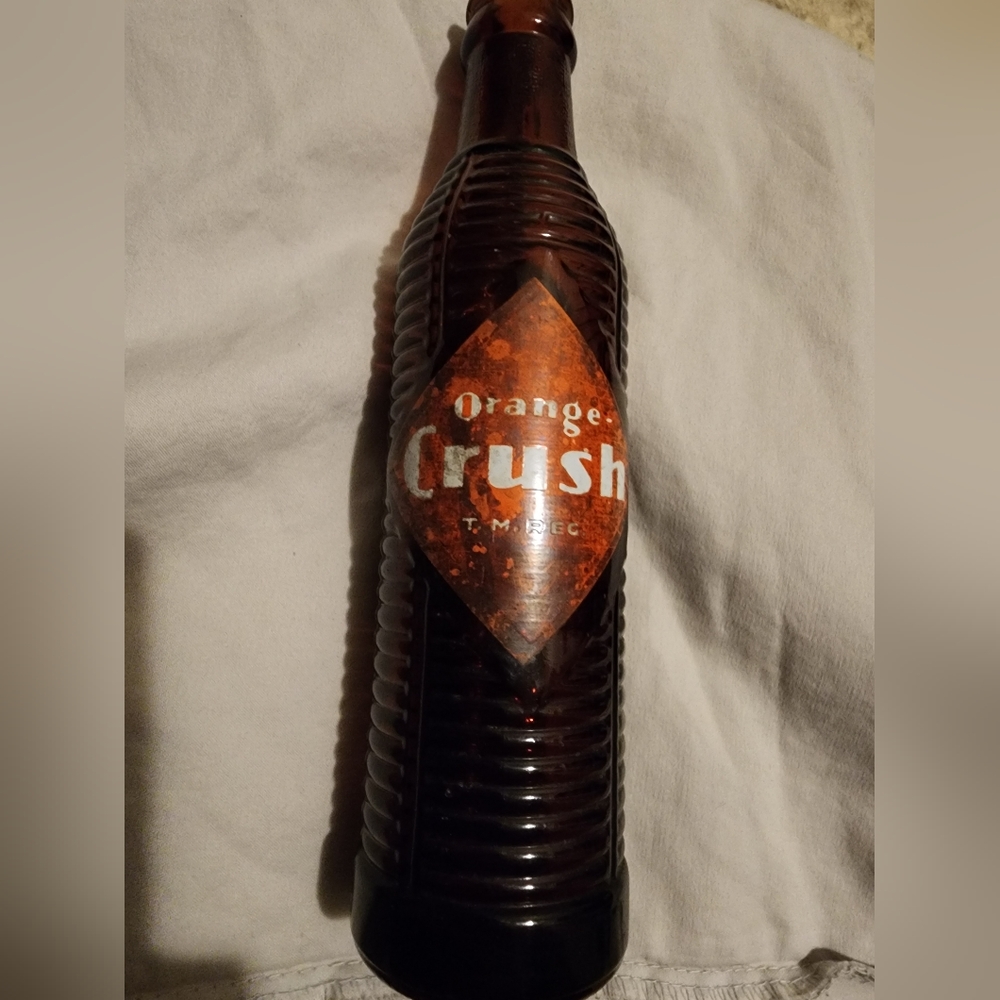Collectors Vintage Orange Crush Amber Embossed Glass Bottle 7 oz.